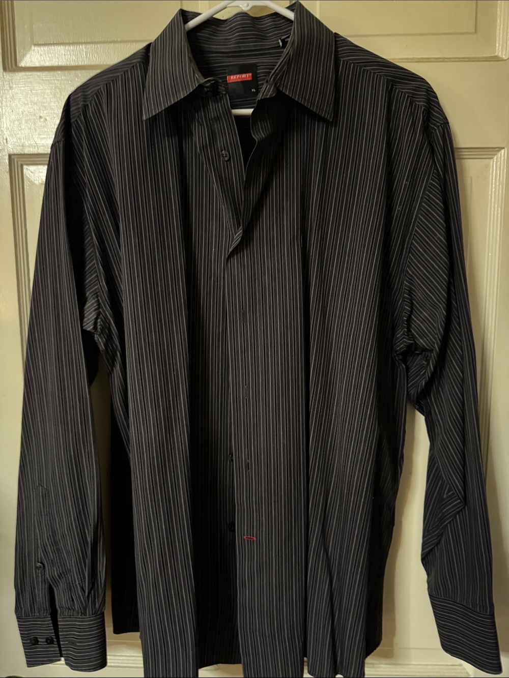 Report Men's Black Pinstripe Dress Shirt with Subtle White Stripes
